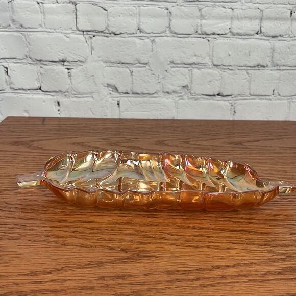 Vintage Orange Carnival Glass Leaf Tray, Dish opalescent - Picture 2 of 5